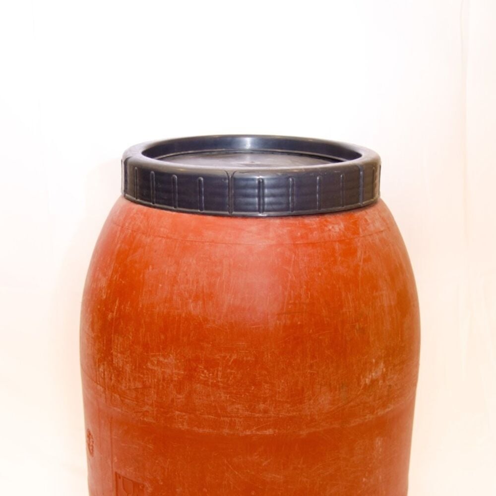 image of USED Spigoted 50 gal Red Poly Screw Top Water Barrel