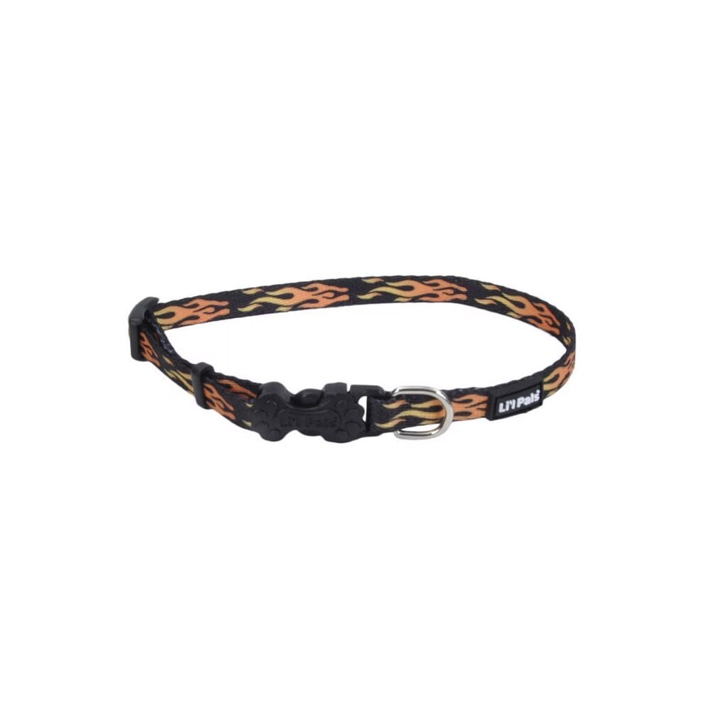 image of Adjustable Patterned Pet Collar - Flames Black, XS