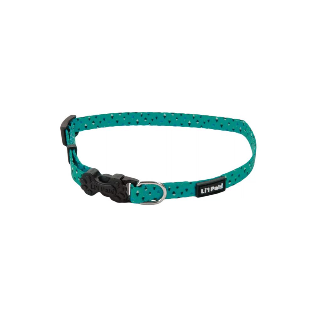 image of Adjustable Patterned Pet Collar - Teal and Gray Diamonds, XS