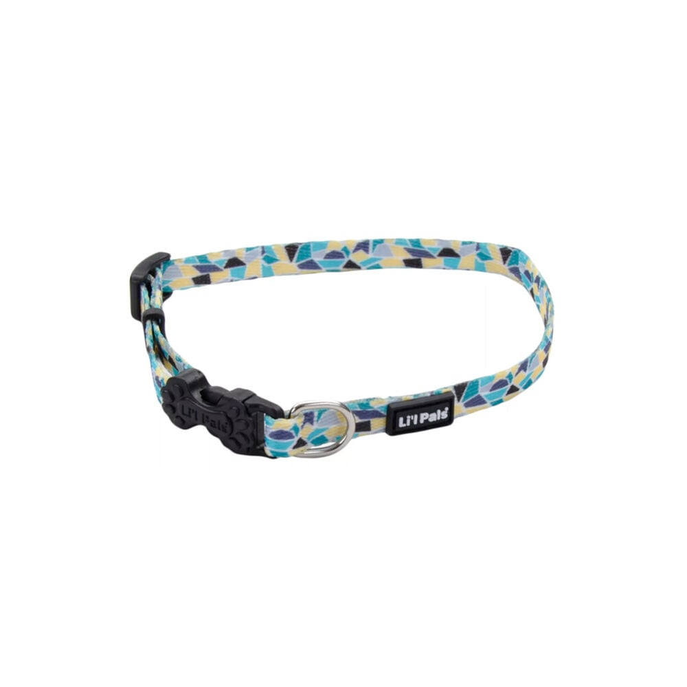 image of Adjustable Patterned Pet Collar - Teal yellow, Gray Stained Glass, S