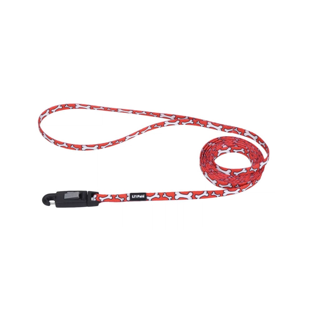 image of Patterned Pet Leash with E-Z Snap - Red and White Bones, XS