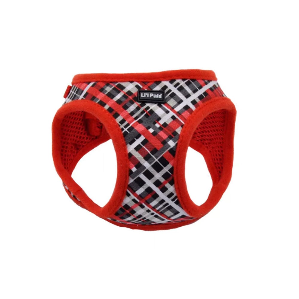 image of Adjustable Canvas Pet Harness - Red and Gray Plaid, S