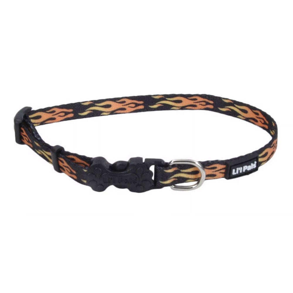 image of Adjustable Patterned Pet Collar - Flames Black, S