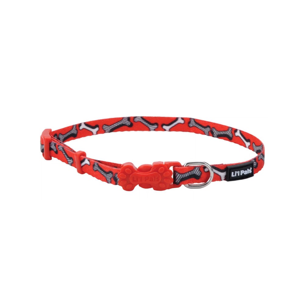 image of Adjustable Patterned Pet Collar - Red and White Bones, S