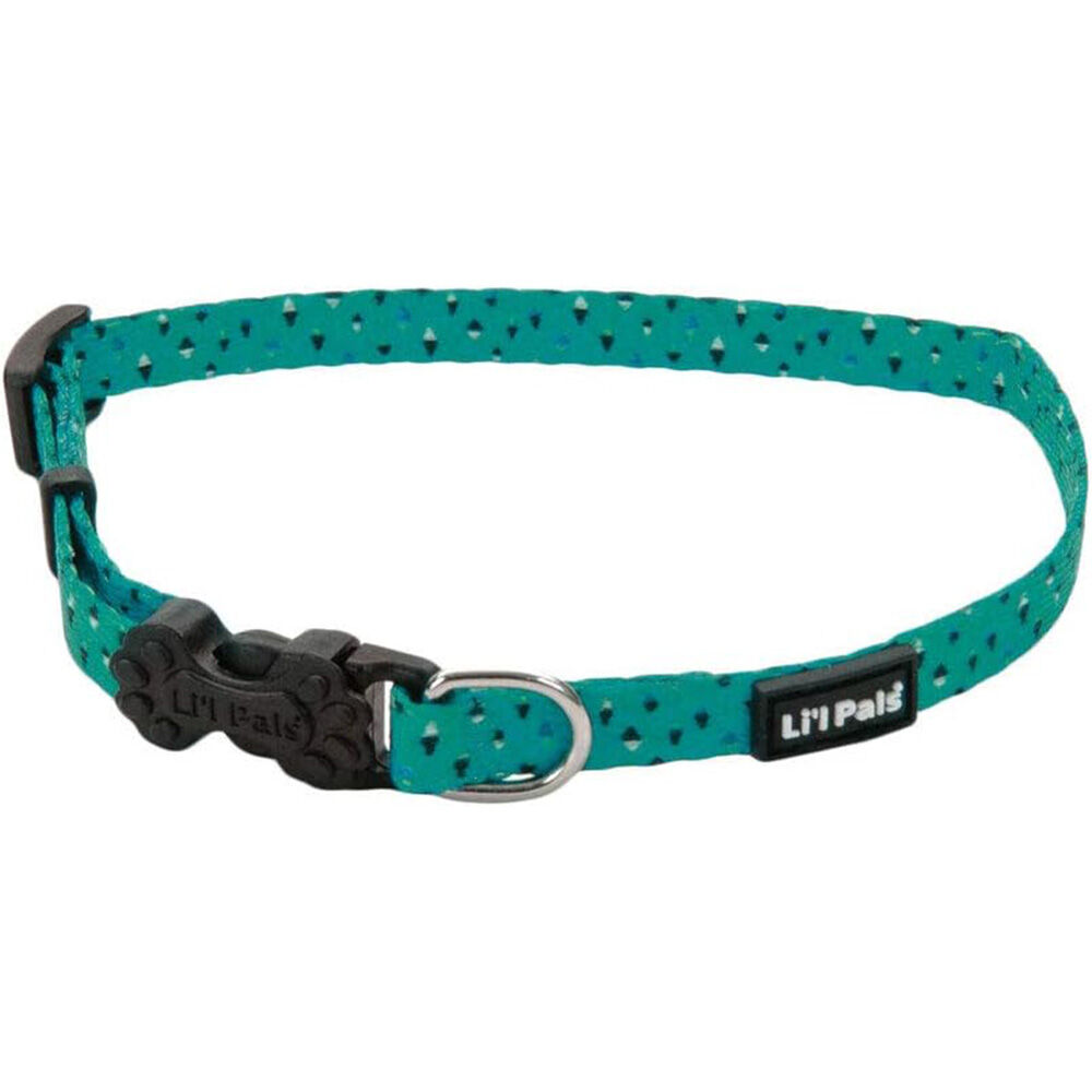image of Adjustable Patterned Pet Collar - Teal and Gray Diamonds, S