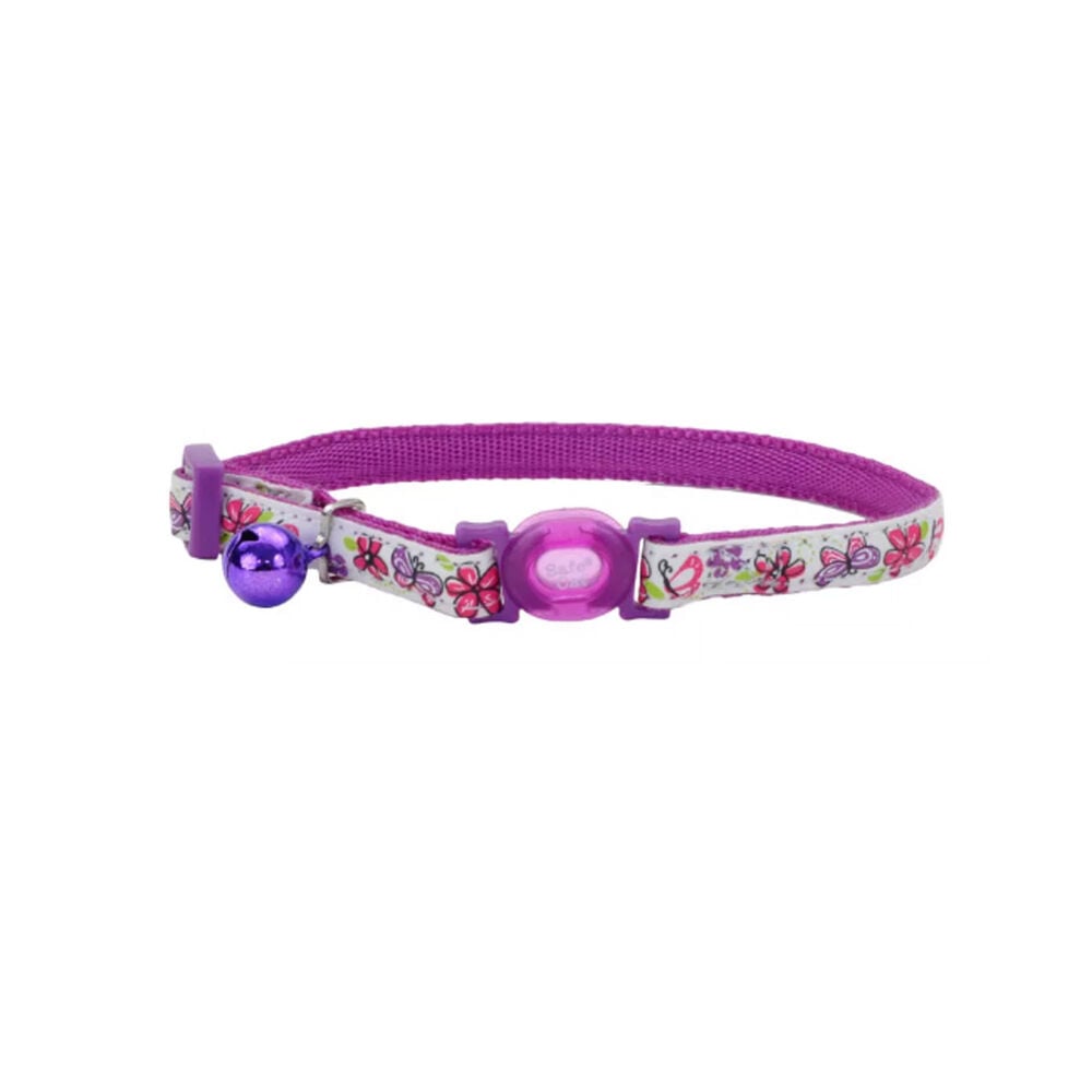 image of Safe Cat Glow in the Dark Adjustable Breakaway Collar - Glowing Purple Butterfly, S