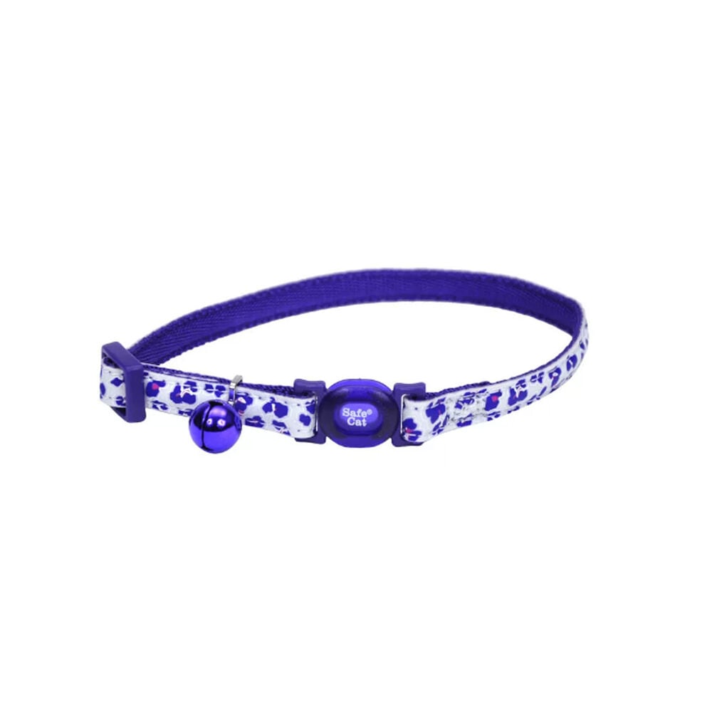 image of Safe Cat Glow in the Dark Adjustable Breakaway Collar - Glowing Purple Leopard, S