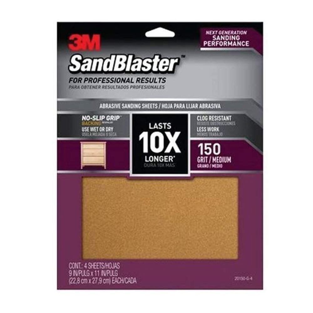 image of 150 Grit Sandpaper with No-Slip Grip, 11-Inch x 9-Inch