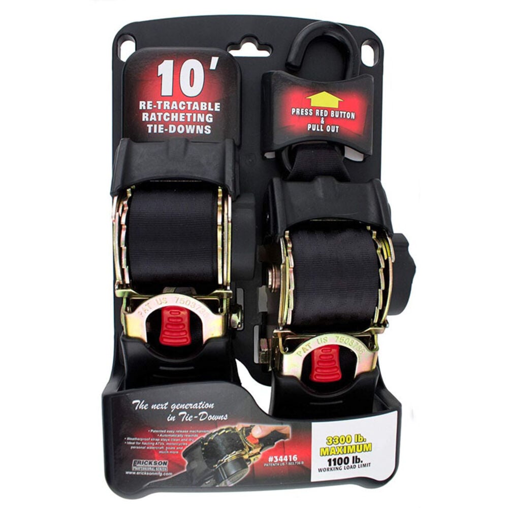 image of Re-Tractable Ratchet Tie-Down Strap, 2-in X 10-ft, 2-Pack, 3,300-lbBreak Strength