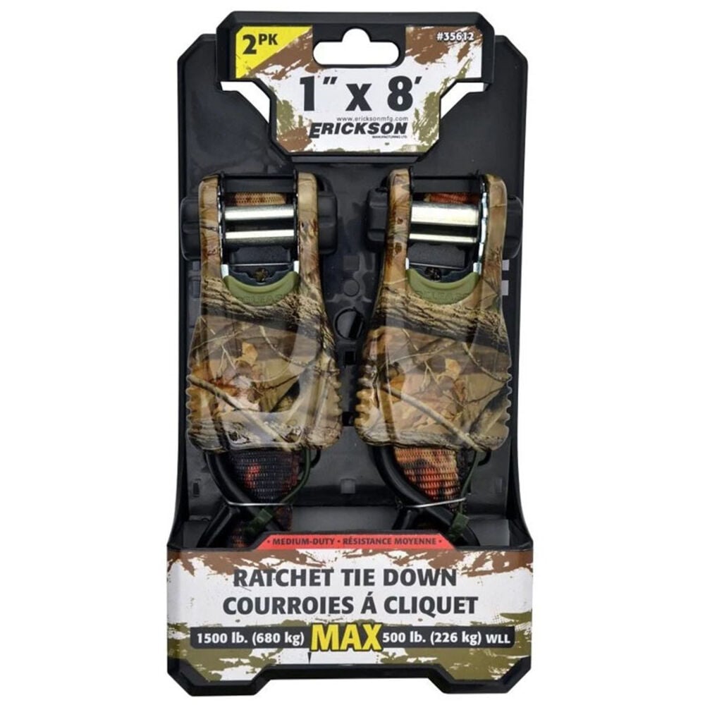 image of Tie-Down Ratchet, 1-in X 8-ft, 2-Pack, 1,500-lb Break Strength