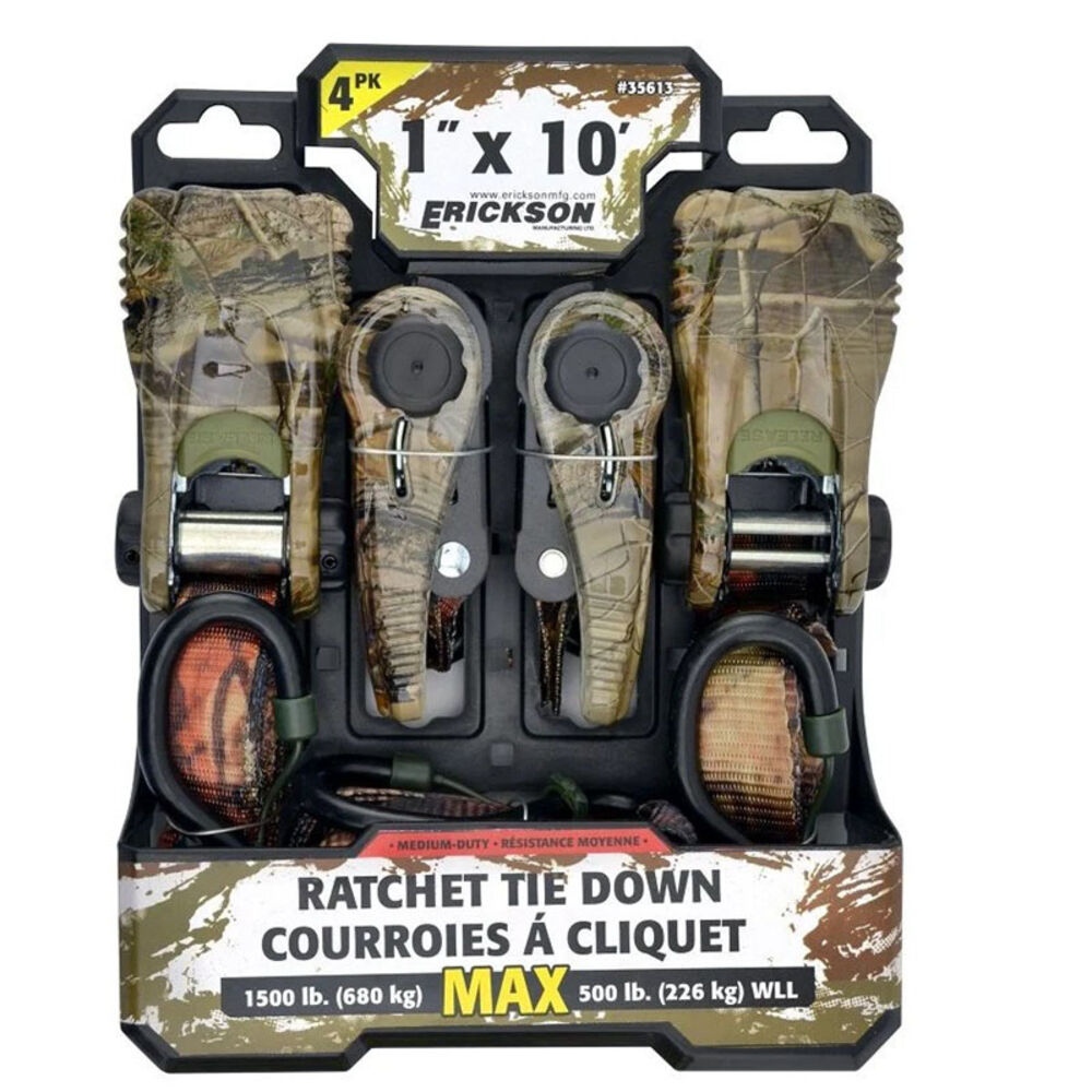 image of Tie-Down Ratchet, 1-in X 10-ft, 4-Pack, 1,500-lb Break Strength