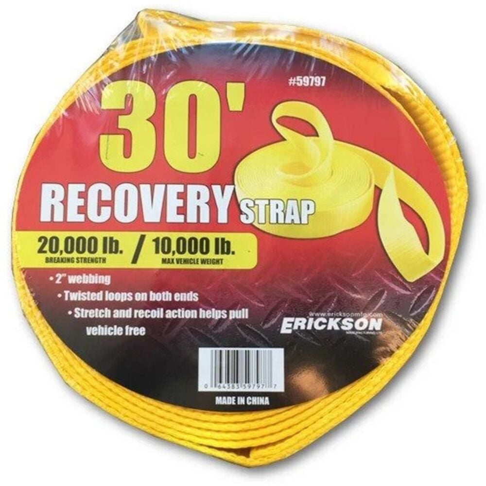 image of Recovery Straps With Twisted Loops, 2-in X 30-ft, 20,000-lb Break Strength.