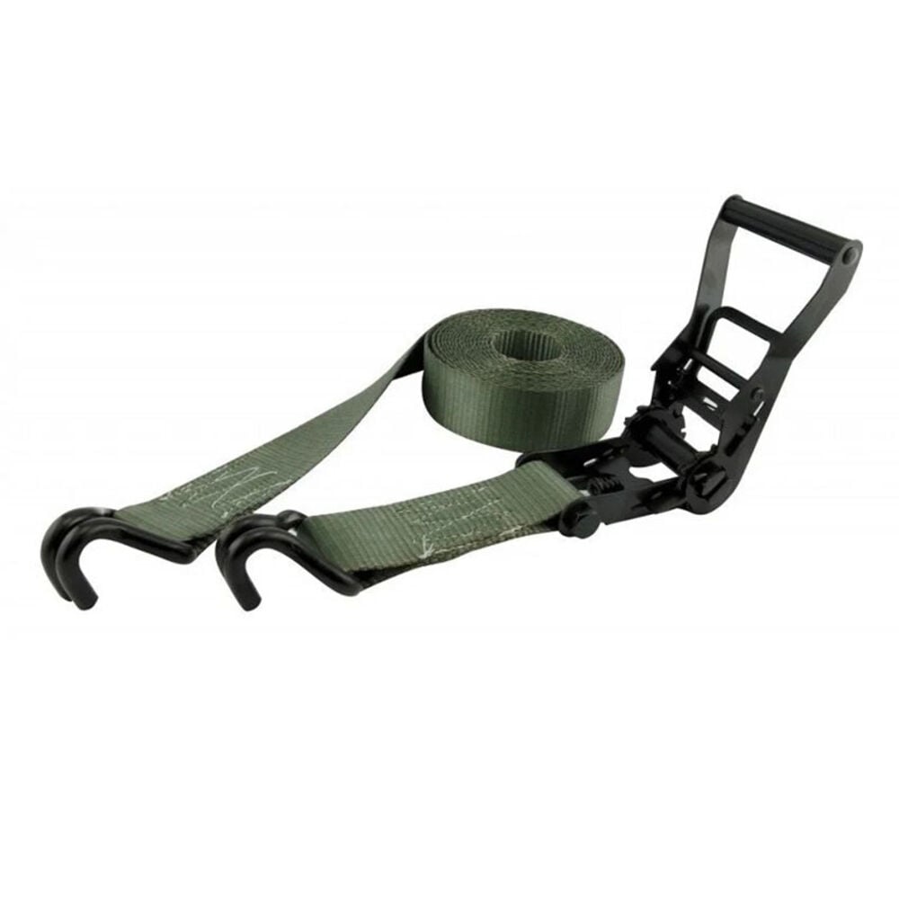 image of Ratchet Strap With J-Hooks, Green, 2-in X 25-ft, 10,000-lbBreak Strength