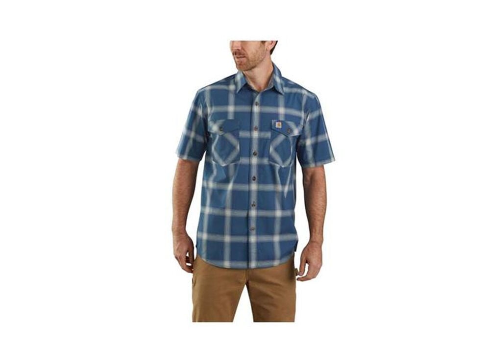 image of Men's Dark Blue Rugged Flex Relaxed Fit Lightweight Plaid Shirt
