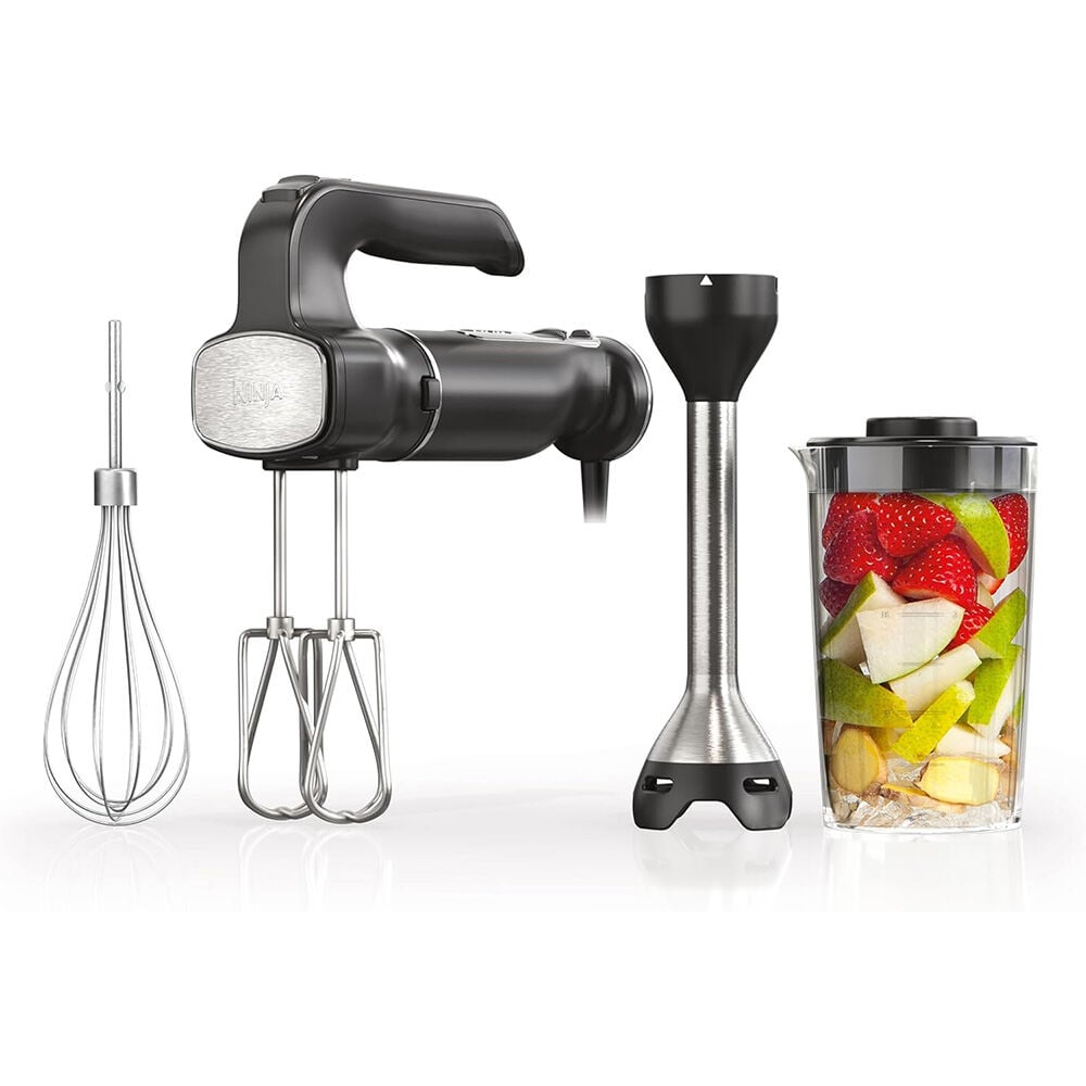 image of Foodi Hand Mixer and Immersion Blender with Whisk, Beaters and 3 c Blending Vesse