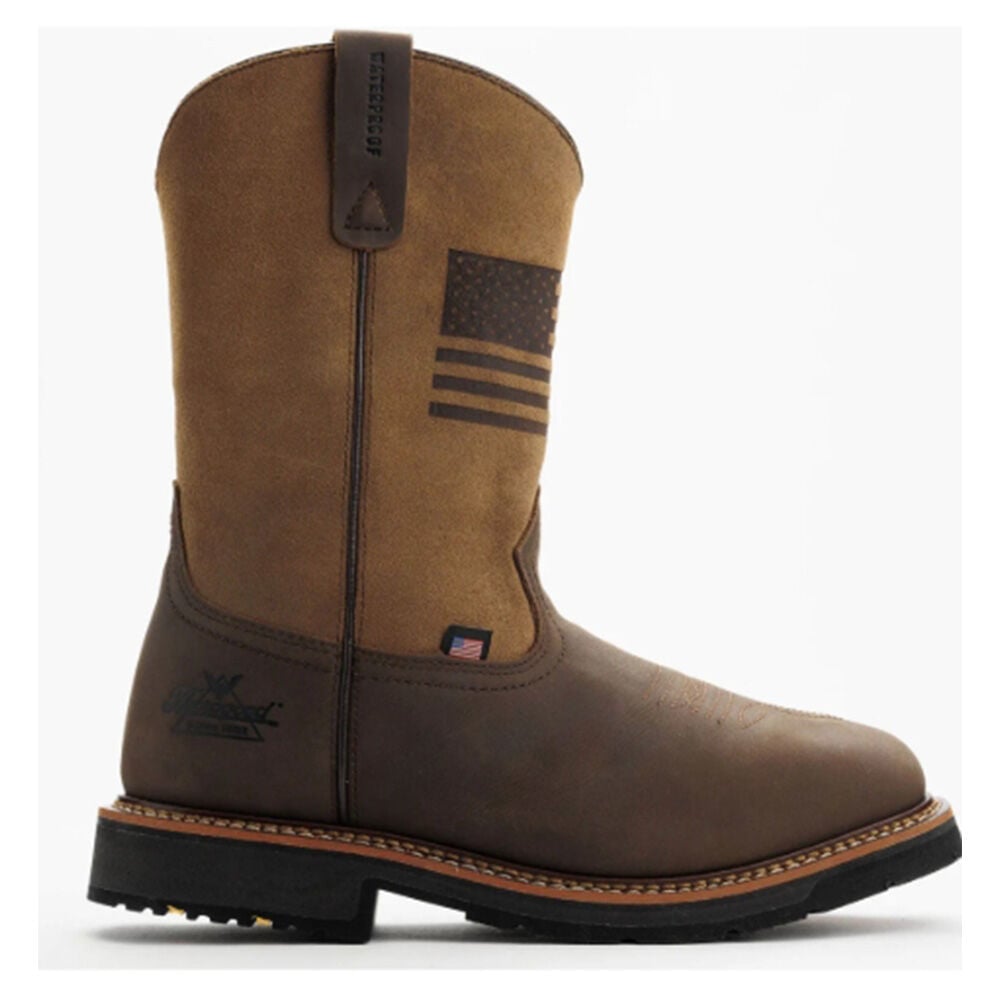 image of Men's 11 in. Waterproof Wellington Square Safety Toe Boots- Tan Flag