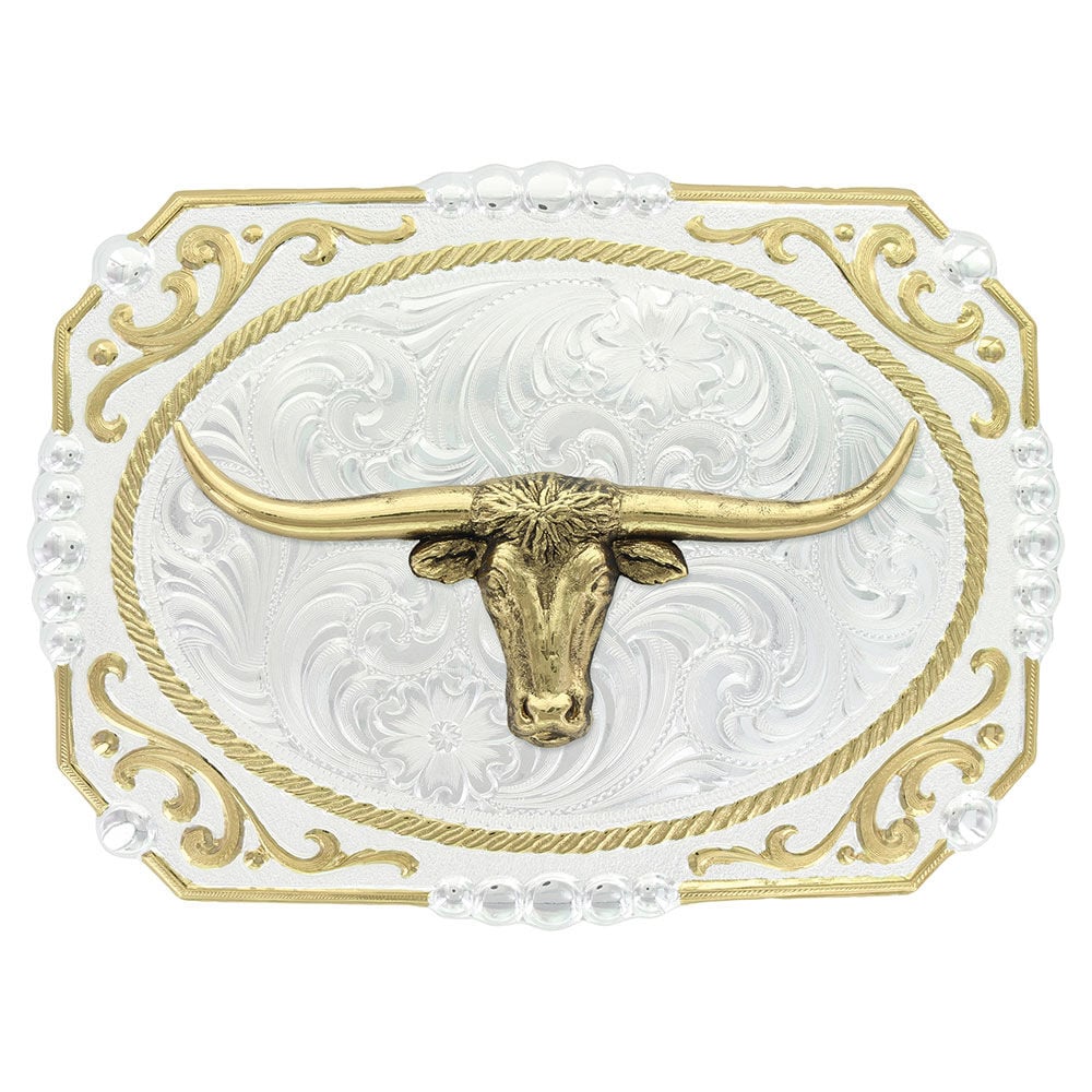 image of Two-tone Cowboy Cameo Buckle with Longhorn