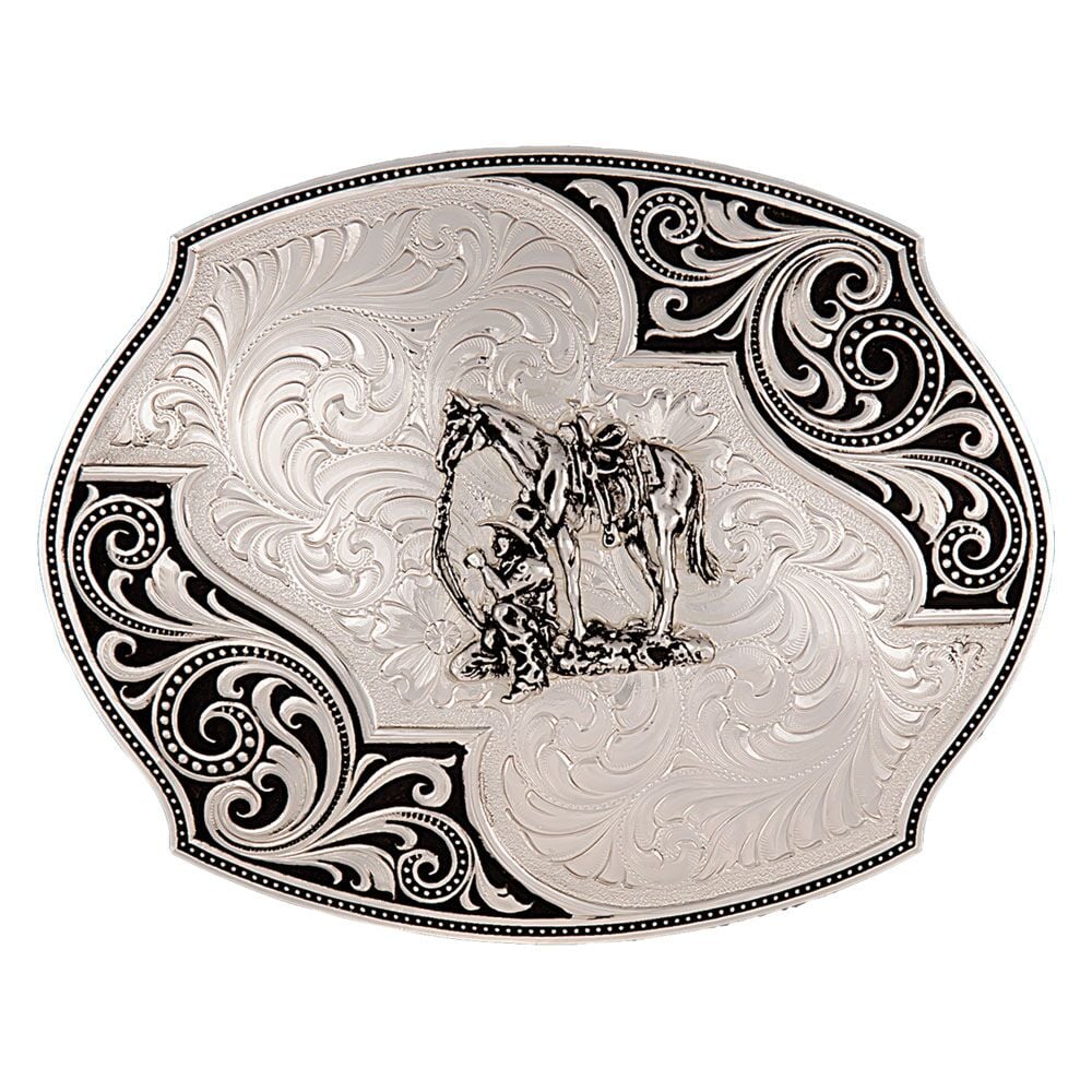 image of Western Lace Whisper Flourish Buckle with Cowboy and Horse
