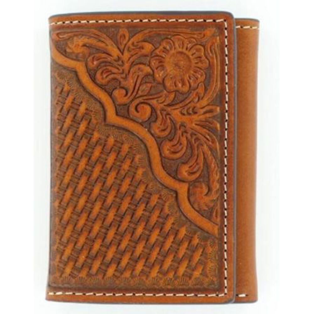 image of Tan Tooled Trifold Wallet
