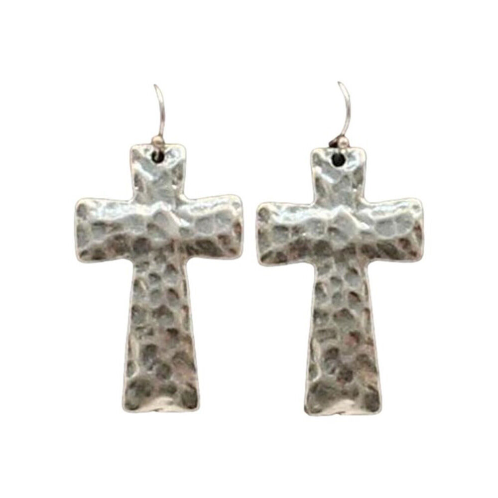 image of Women's Hammered Cross Earrings