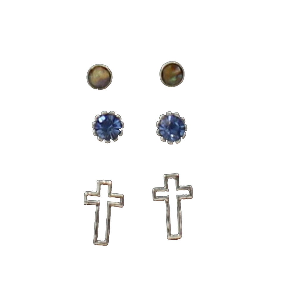 image of Women's Cross and Stud Earrings, 3 pk