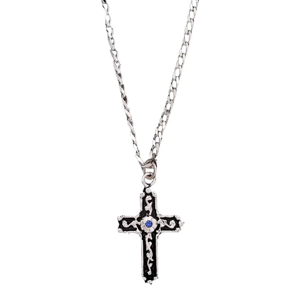 image of Men's Inlay Blue Stone Cross Necklace