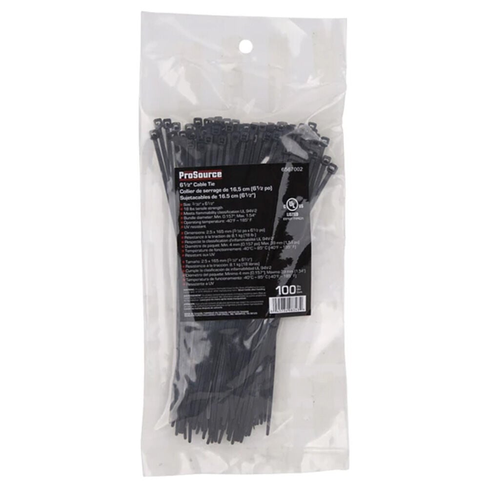 image of 6 1/2 in Nylon Cable Ties, Black, 100 ct