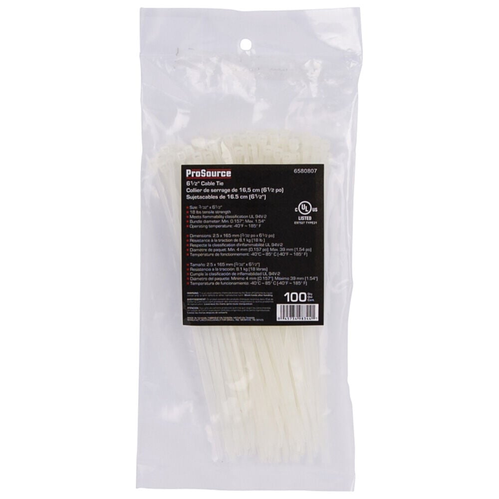 image of 6 1/2 in Nylon Cable Ties, Clear, 100 ct
