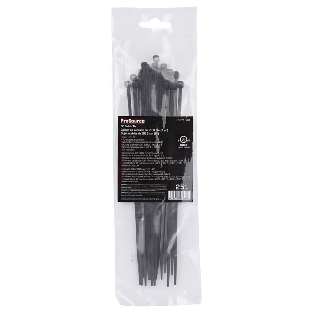 image of 8 in Nylon Cable Ties, Black, 25 ct