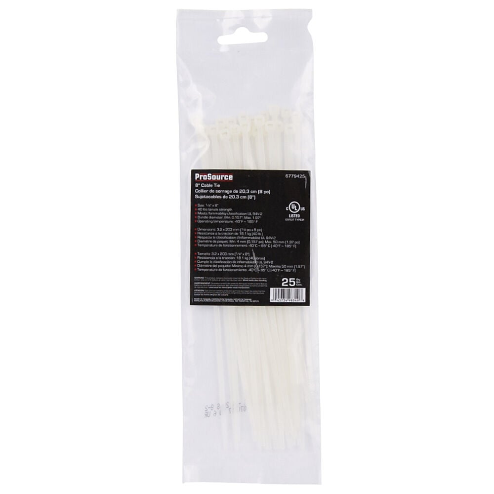 image of 8 in Nylon Cable Ties, Clear, 25 ct