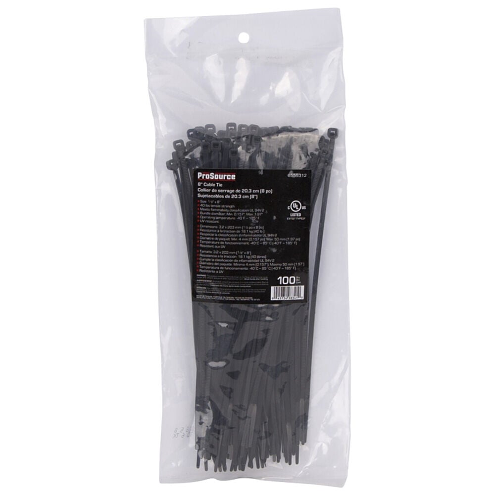 image of 8 in Nylon Cable Ties, Black, 100 ct