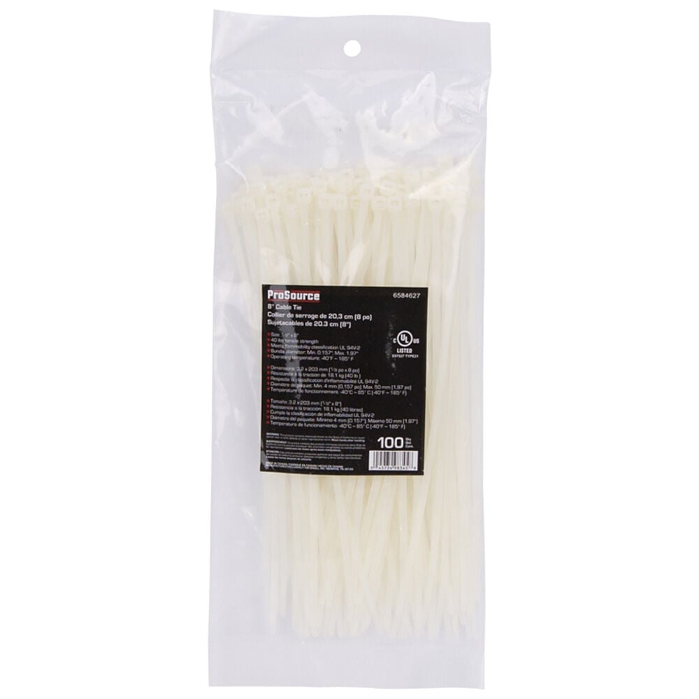 image of 8 in Nylon Cable Ties, Clear, 100 ct