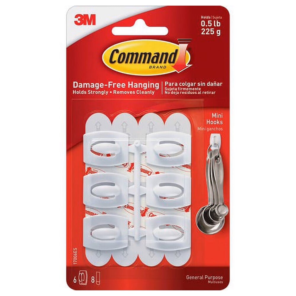 image of Command Mini White Hanging Hooks, 6 pk