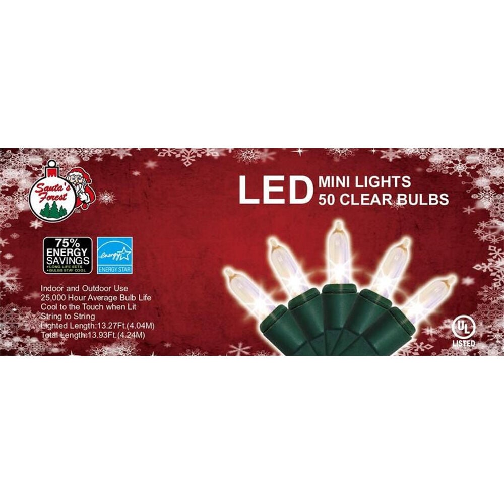 image of Christmas Mini Light Set, Clear, 14 ft, 50 Lamp