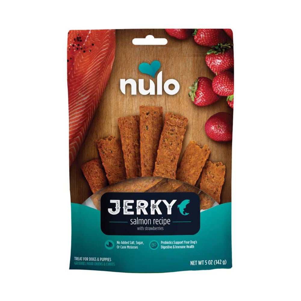 image of FreeStyle Dog Jerky Strips- Grain-Free, Salmon With Strawberries, 5 oz