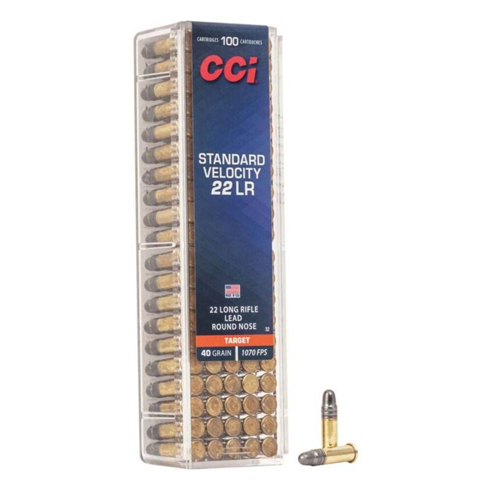 image of .22 LR 40 Grain Lead Round Nose Rimfire Ammunition, 100 rounds