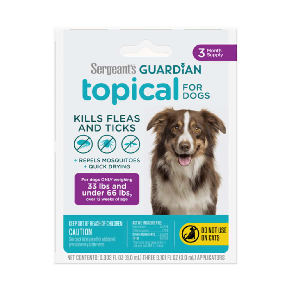 image of Flea & Tick Topical for Dogs, 33-66 lbs, 3 Count