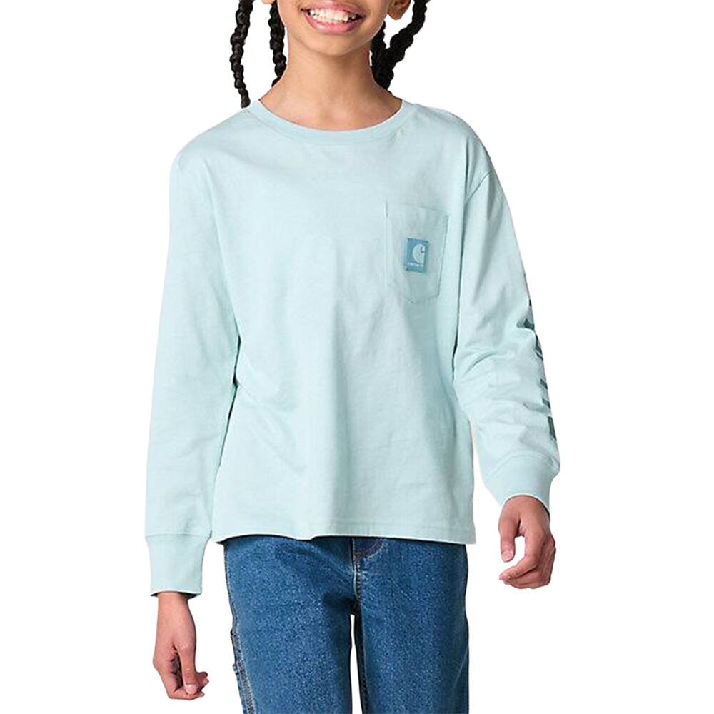 image of Girls' Long Sleeve Tonal Patch Pocket T-Shirt