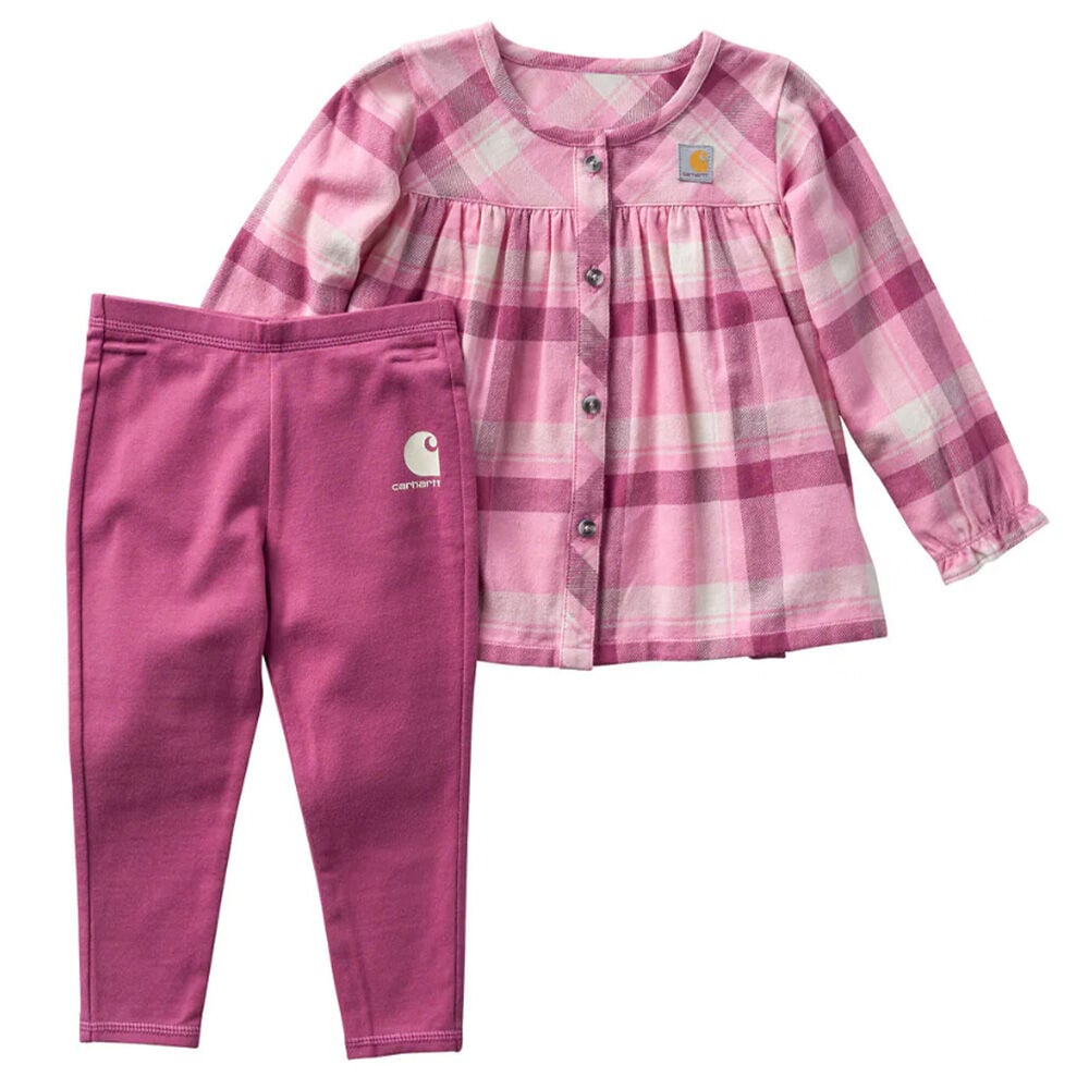 image of Girls' Long Sleeve Plaid Top and Legging Set
