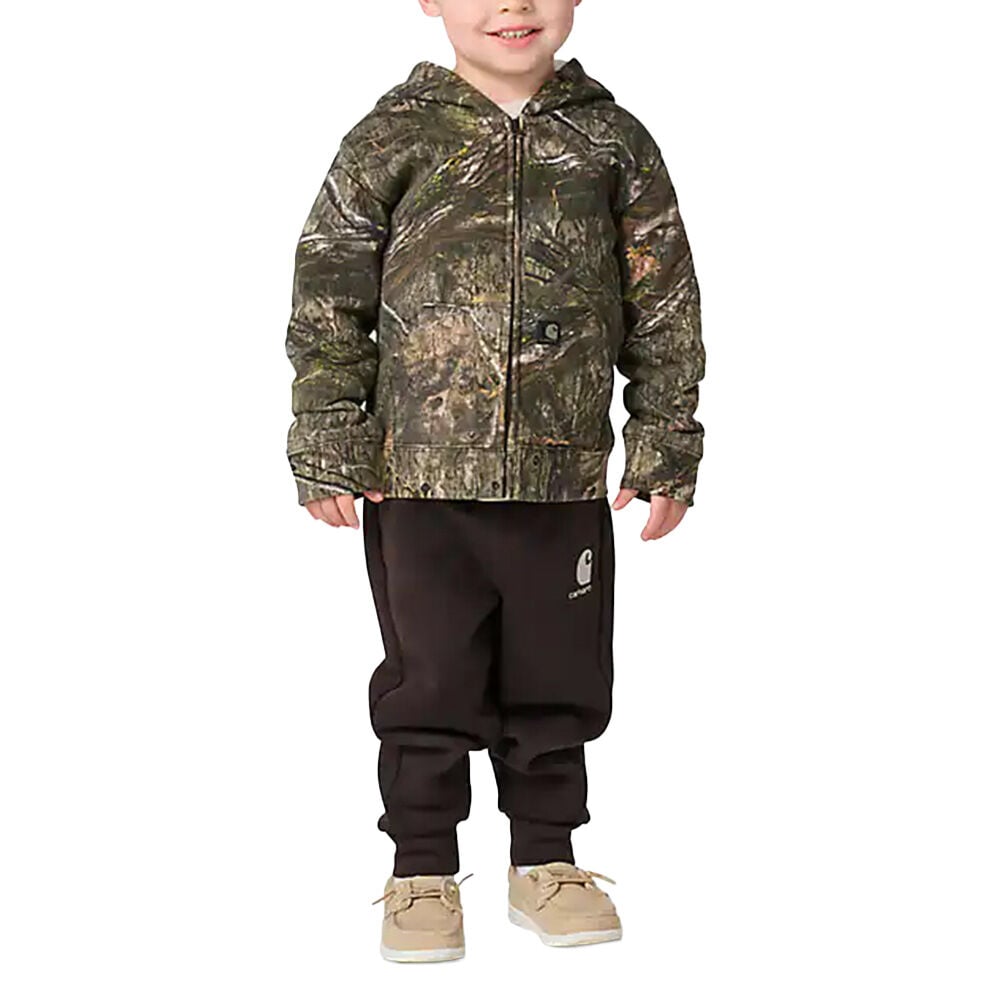 image of Toddler's Long Sleeve T-Shirt, Full-Zip Hooded Camo Jacket and Fleece Pant Set