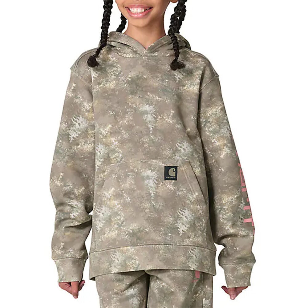 image of Girls' Long Sleeve Hooded Camo Graphic Sweatshirt