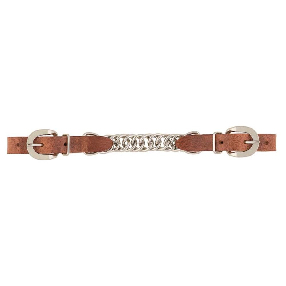 image of Harness Leather Single Flat Link Chain Curb Strap- 4 1/2 in