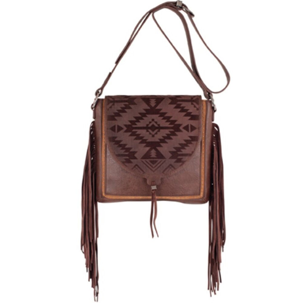 image of Women's Purse- CatchFly, Genuine Brown Suede with Side Fringe and Designed Flap Crossbody Bag