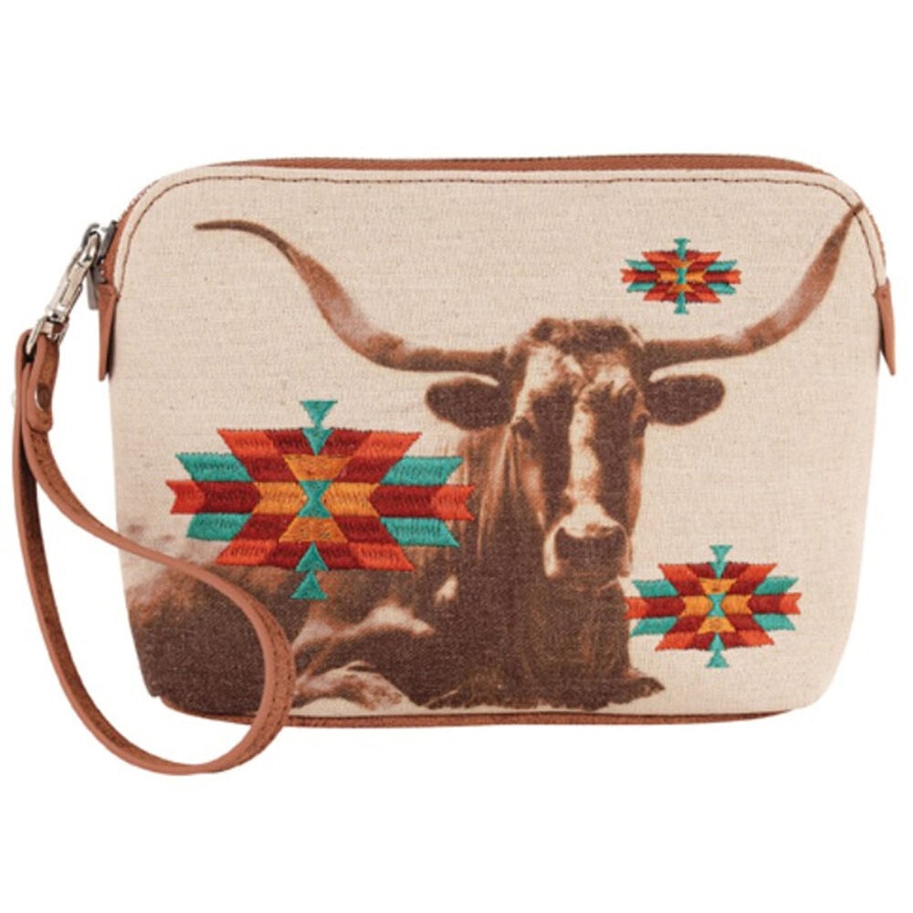 image of Women's Purse- Catchfly, Longhorn with Southwest Embroidery Cosmetic Pouch
