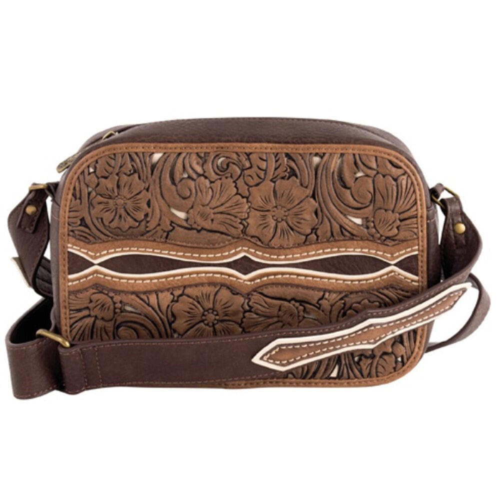 image of Women's Leather Camera Bag with Embossed Double Yoke