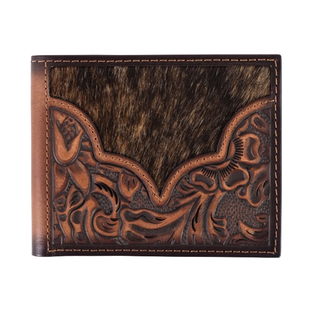 image of Men's Floral Tooled Hair On Bifold Wallet