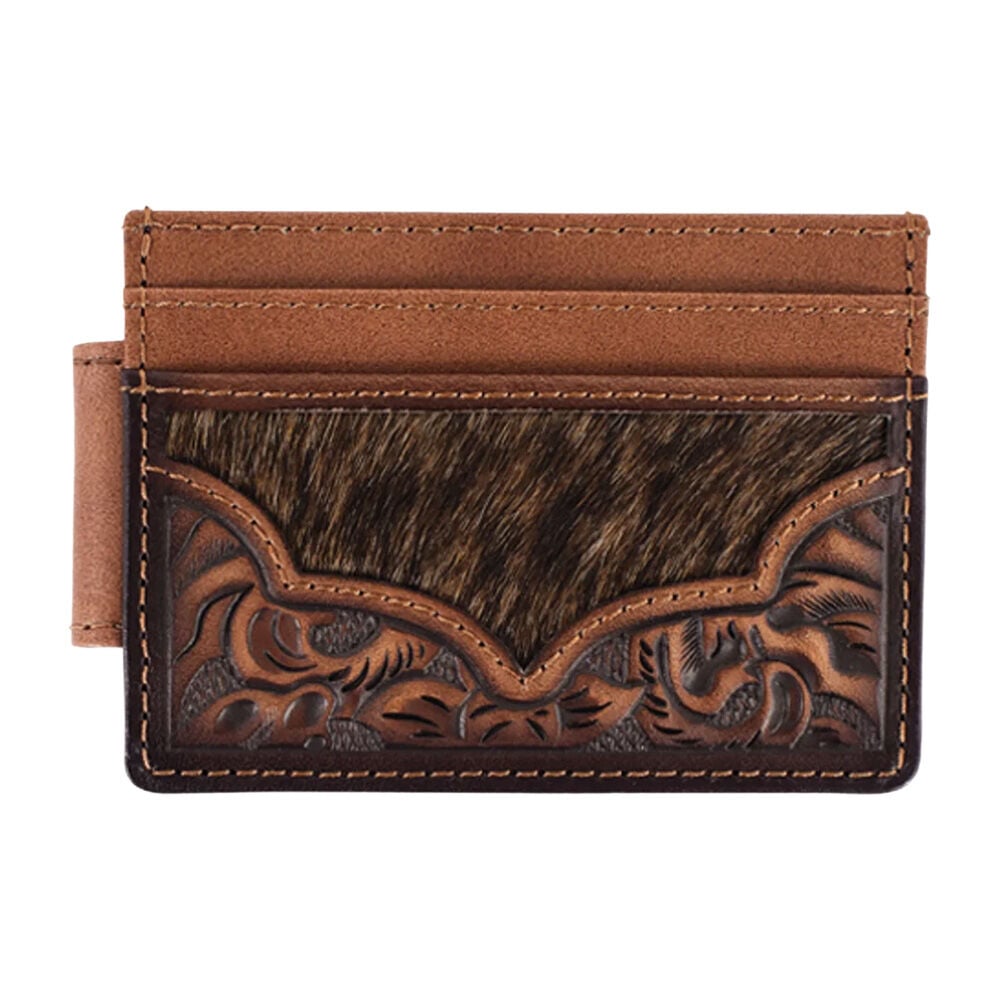 image of Men's Floral Tooled Hair On Slim Card Wallet