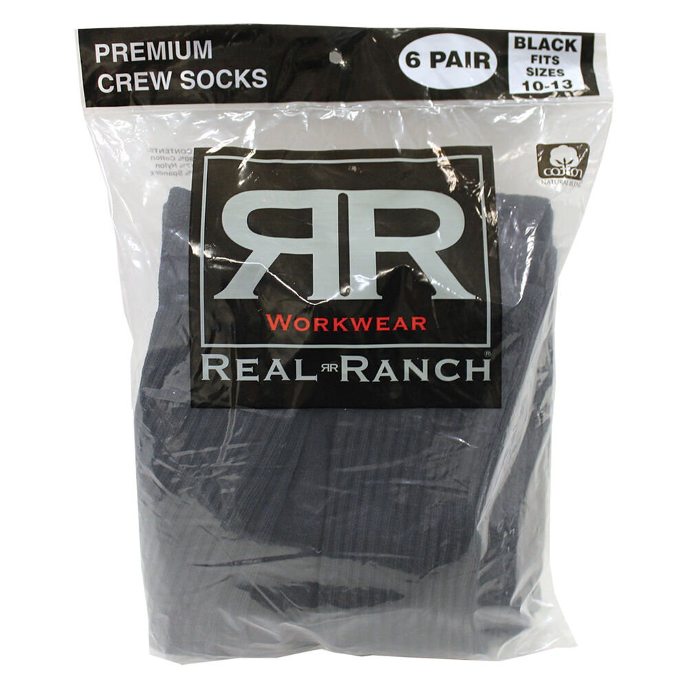 image of Men's Crew Socks 6 pack- Black, Size 10-13