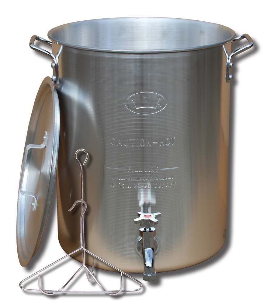 image of Aluminum Turkey Pot with Spigot Lid Lifting Rack and Lifting Hook, 30 qt