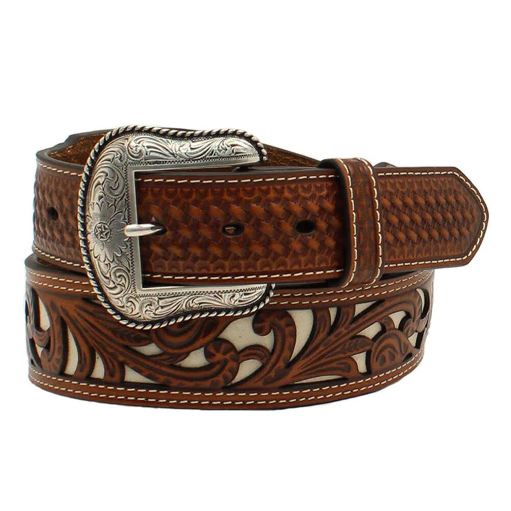 image of Men's Floral Pierced Double Stitch Belt